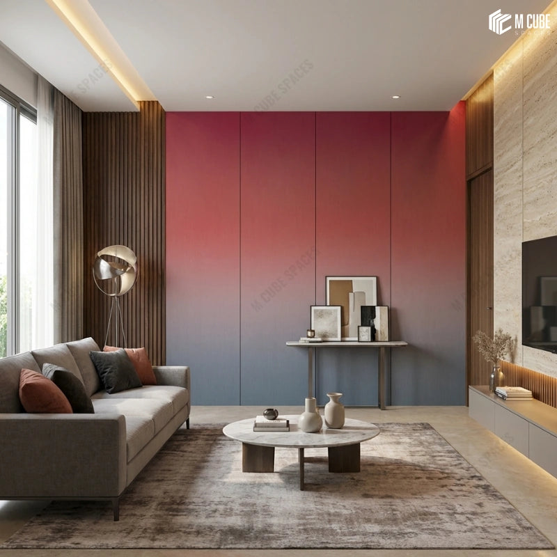 Red to Blue Ombre Laminates for Living Room Feature Wall