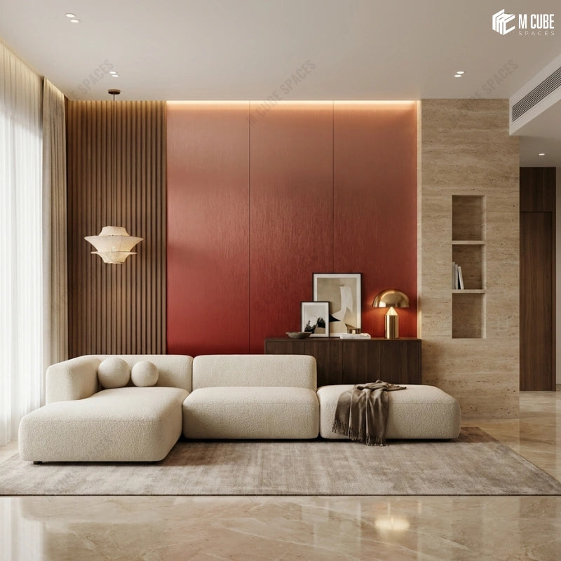 Warm Red Brown Ombre Laminates for Living Room Feature Wall