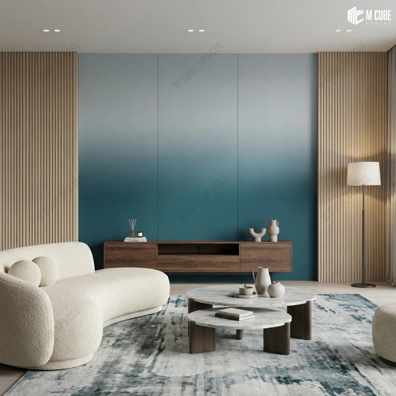 Sea Blue Ombre Laminate used as Feature Wall in Living Room
