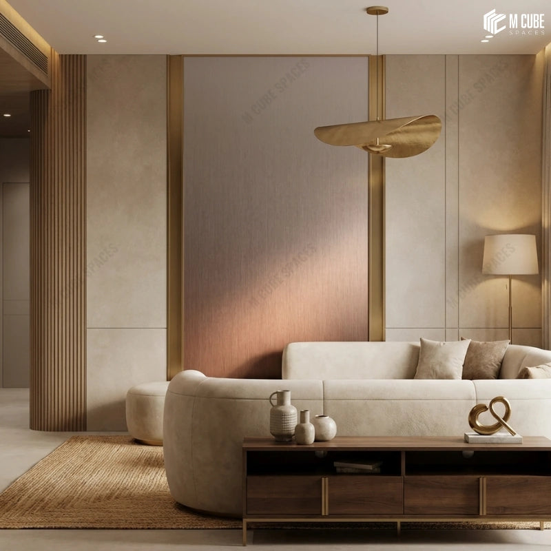 Brown Hues Ombre Laminate Feature Wall in Contemporary Living Area