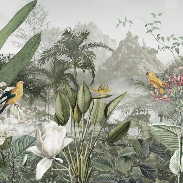 Green Tropical Botanical wallpaper for living room & resort interiors | MWA-LWZ-301