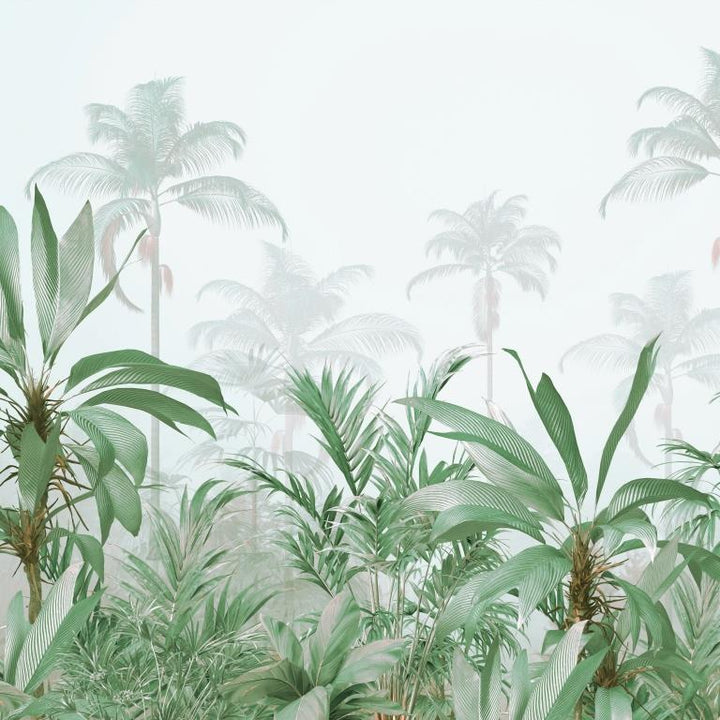 Misty Green Tropics Botanical wallpaper for living room & resort interiors | MWA-LWZ-292