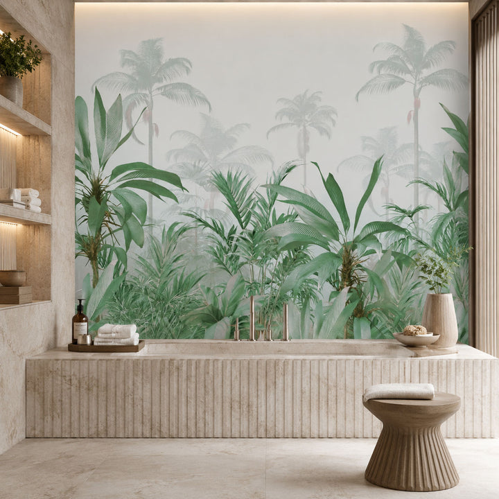 Misty Green Tropics Botanical wallpaper design view 2 | MWA-LWZ-292