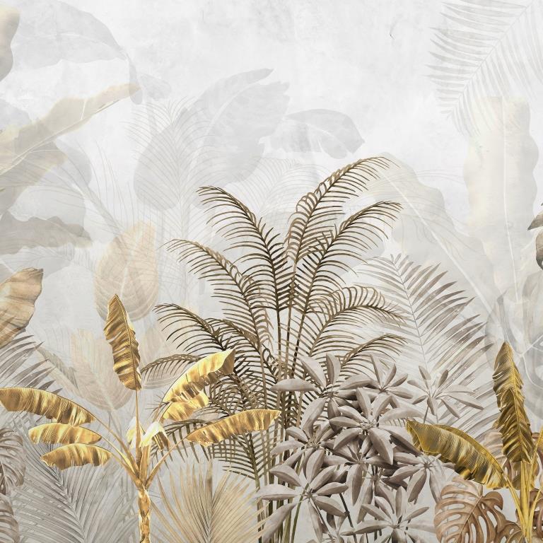 Luxe Tropical Foilage Botanical wallpaper for living room & resort interiors | MWA-LWZ-288