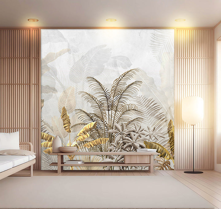 Luxe Tropical Foilage Botanical wallpaper design view 2 | MWA-LWZ-288