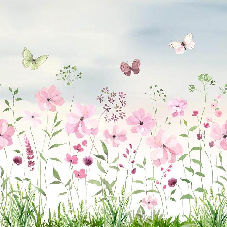 Whimsical Meadow Butterflies Botanical wallpaper for living room & dining room interiors | MWA-LWZ-287