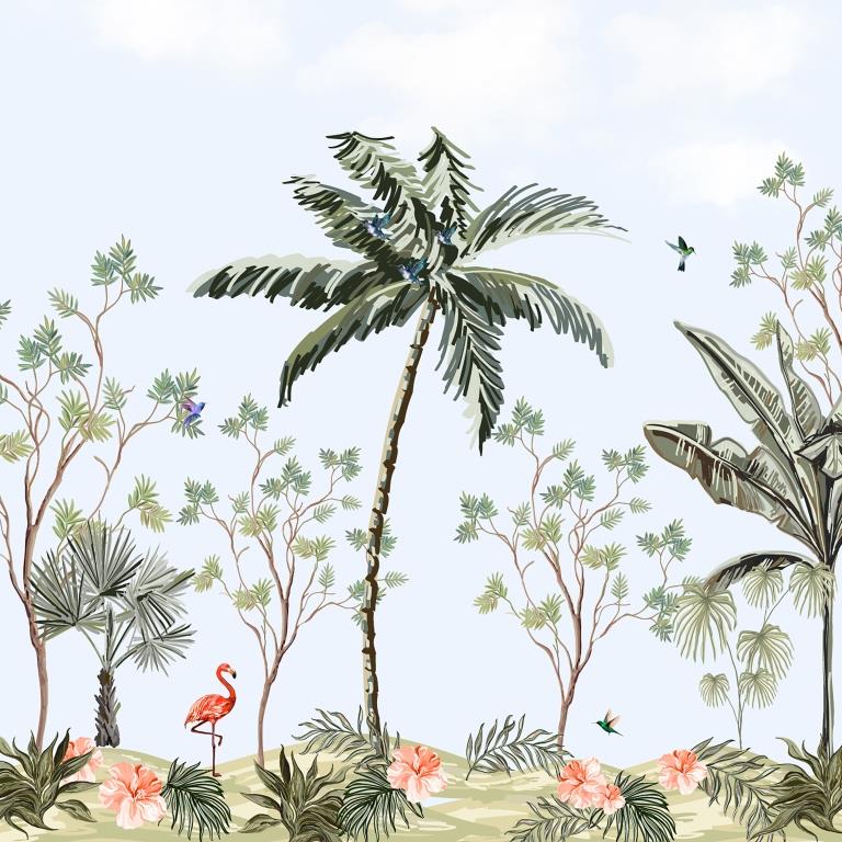 Tropical Paradise Oasis Botanical wallpaper for living room & resort interiors | MWA-LWZ-285