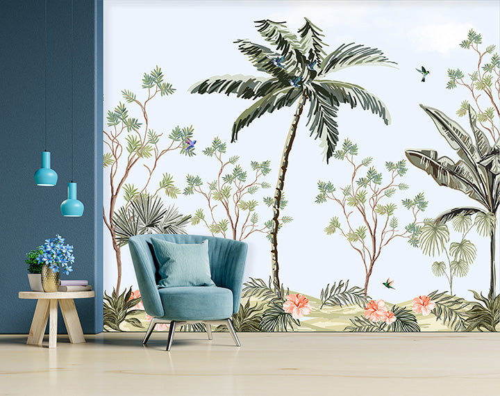 Tropical Paradise Oasis Botanical wallpaper design view 2 | MWA-LWZ-285