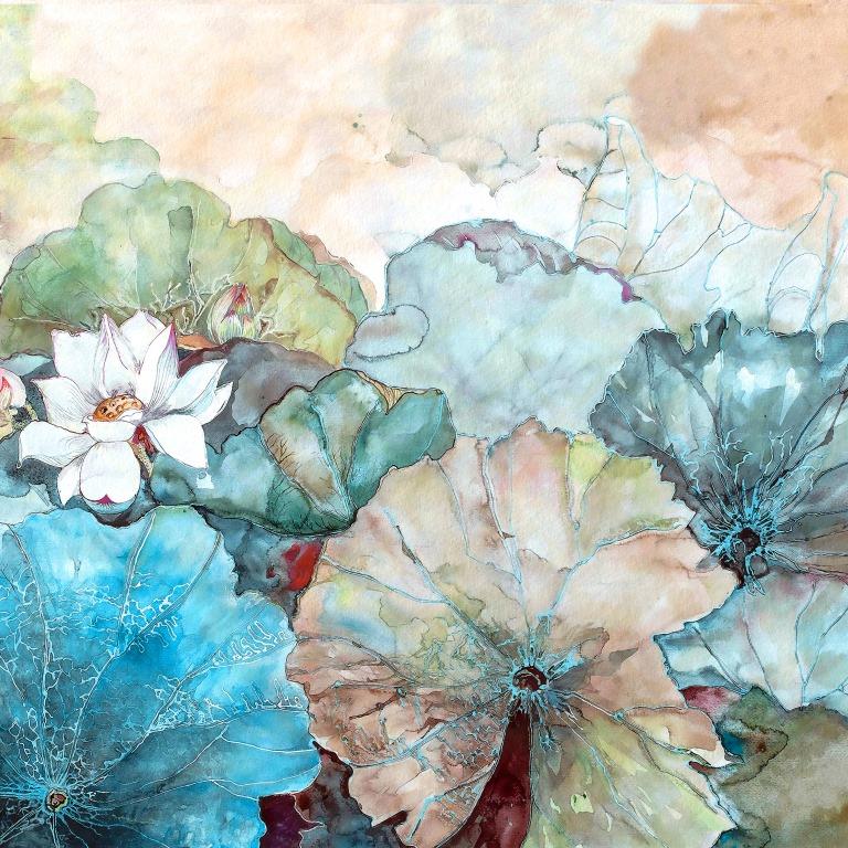 Watercolor Lotus Dream Botanical wallpaper for living room & bedroom interiors | MWA-LWZ-284