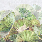 Serene Lotus Pond Greens Botanical wallpaper for living room & dining room interiors | MWA-LWZ-283