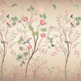 Vintage Floral Aviary Botanical wallpaper for living room & dining room interiors | MWA-LWZ-281