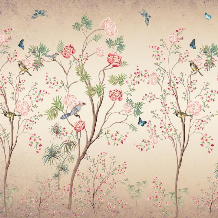 Vintage Floral Aviary Botanical wallpaper for living room & dining room interiors | MWA-LWZ-281