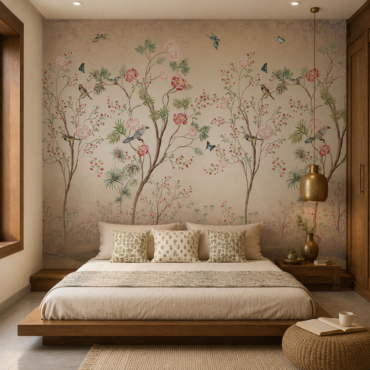 Vintage Floral Aviary Botanical wallpaper design view 2 | MWA-LWZ-281