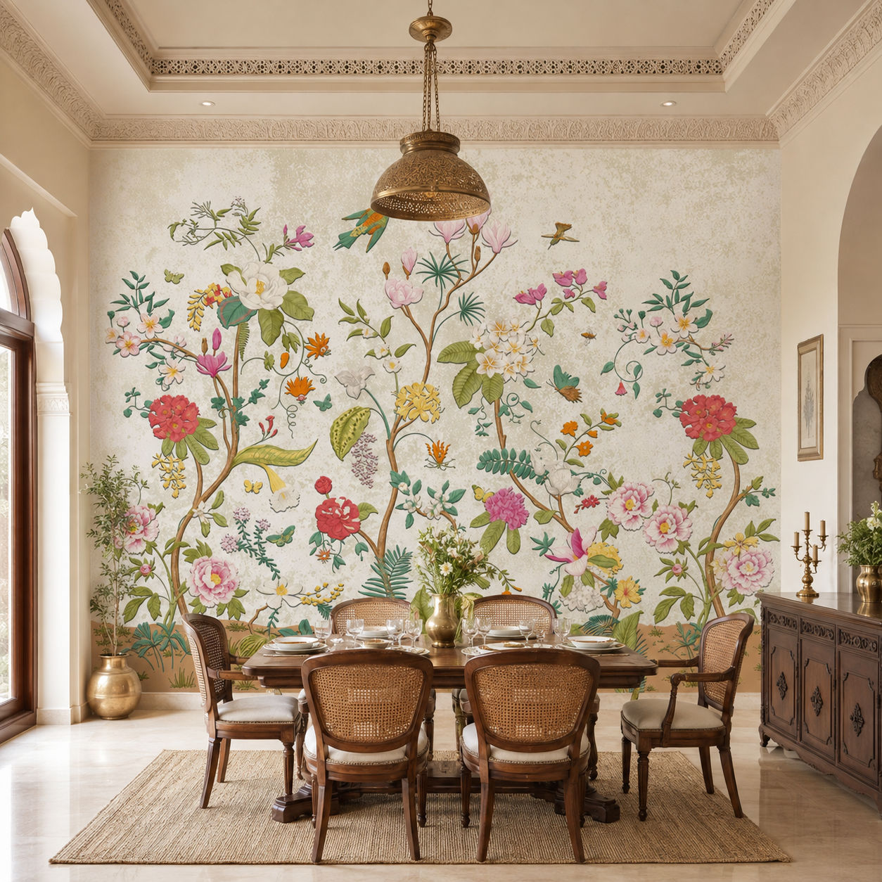 Chinoiserie Garden Birds Botanical wallpaper design view 2 | MWA-LWZ-280