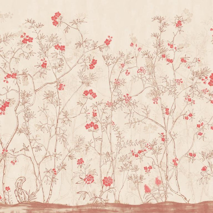 Rustic Red Blossom Forest Botanical wallpaper for living room & dining room interiors | MWA-LWZ-279