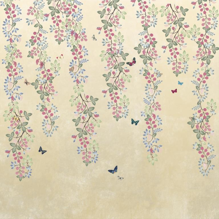 Floral Vines & Butterflies Botanical wallpaper for living room & dining room interiors | MWA-LWZ-277