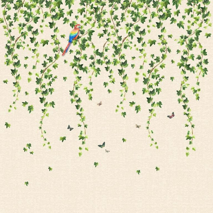 Cascading Ivy & Macaw Botanical wallpaper for living room & resort interiors | MWA-LWZ-276