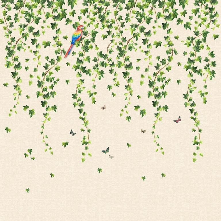 Cascading Ivy & Macaw Botanical wallpaper for living room & resort interiors | MWA-LWZ-276