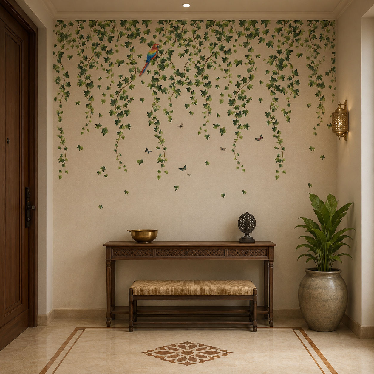 Cascading Ivy & Macaw Botanical wallpaper design view 2 | MWA-LWZ-276