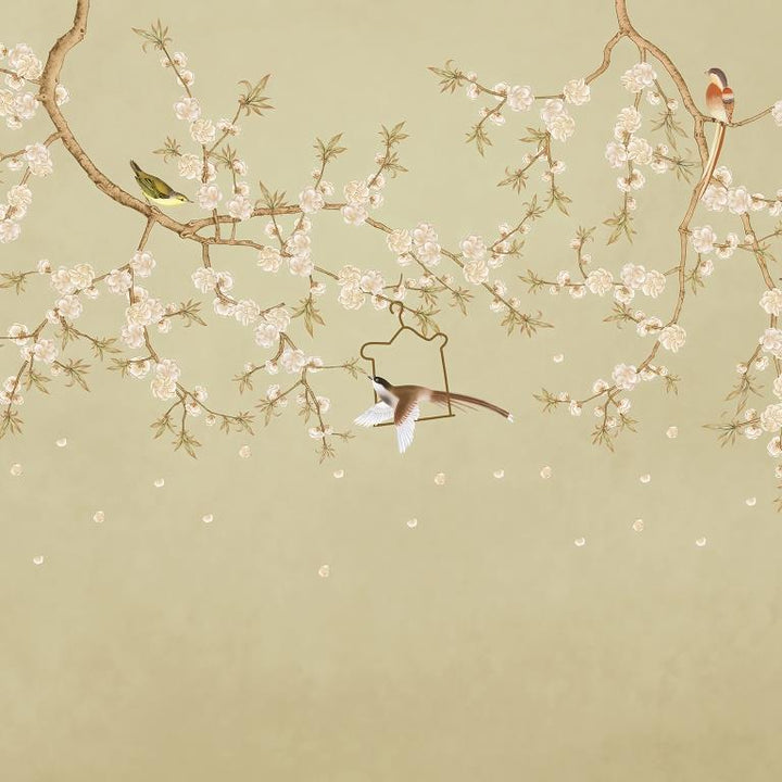 Cherry Blossom Birds Botanical wallpaper for dining room & bedroom interiors | MWA-LWZ-275
