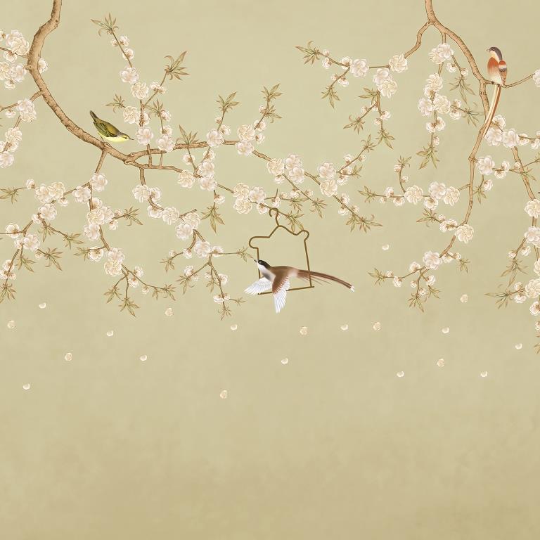 Cherry Blossom Birds Botanical wallpaper for dining room & bedroom interiors | MWA-LWZ-275