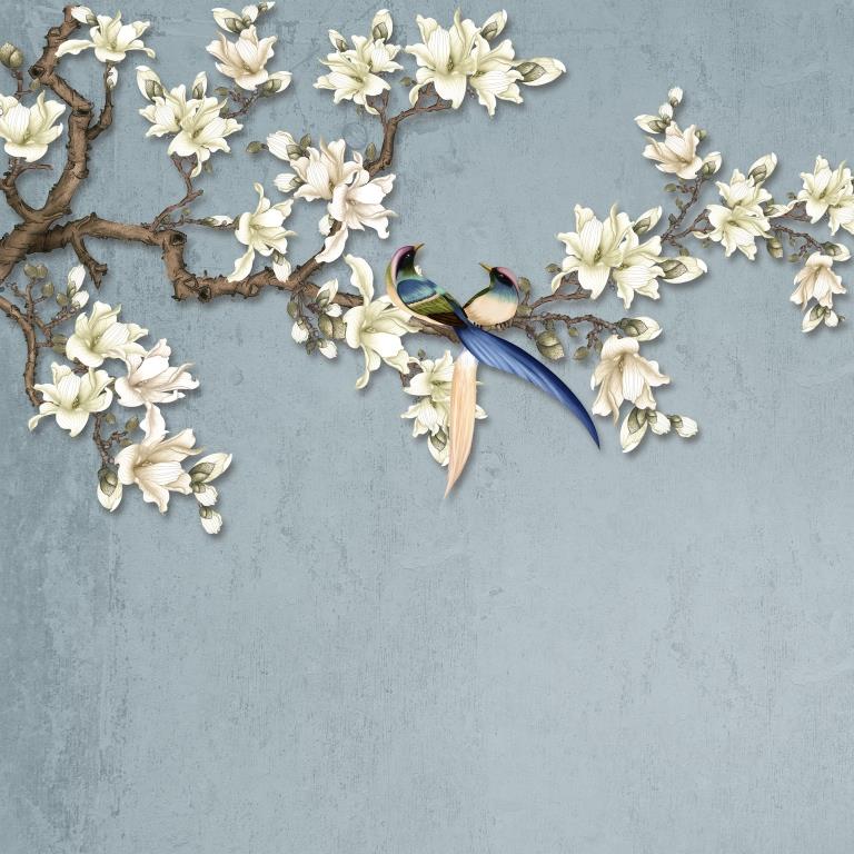 Magnolia Birds Botanical wallpaper for dining room & bedroom interiors | MWA-LWZ-274
