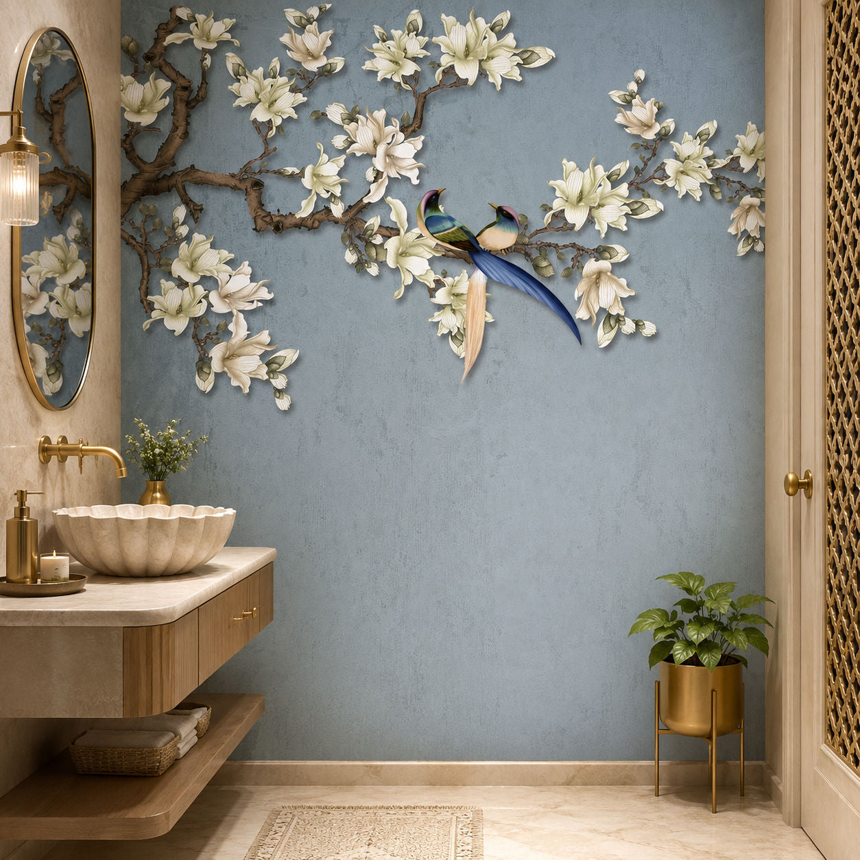 Magnolia Birds Botanical wallpaper design view 2 | MWA-LWZ-274