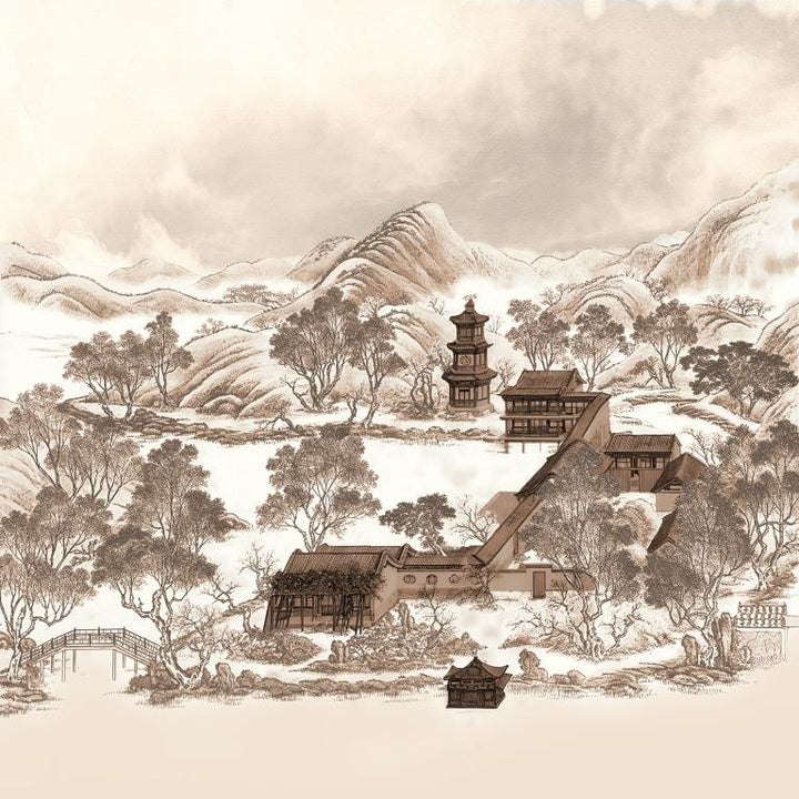Traditional Asian Landscape Architecture wallpaper for living room & foyer interiors | MWA-LWZ-273