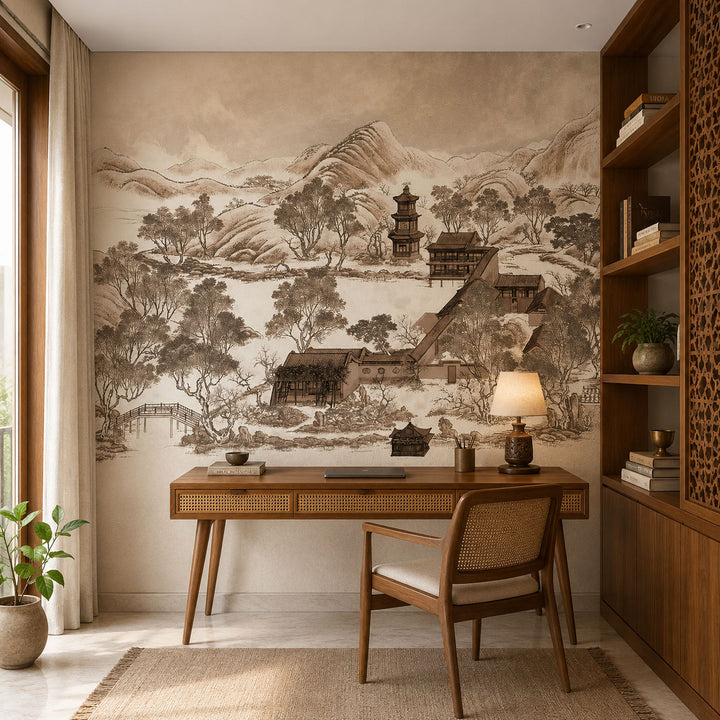 Traditional Asian Landscape Architecture wallpaper design view 2 | MWA-LWZ-273