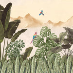 Tropical Canopy Parrots Botanical wallpaper for living room & resort interiors | MWA-LWZ-270
