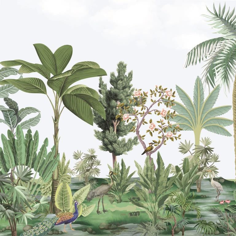 Botanical Garden with Wildlife Botanical wallpaper for living room & resort interiors | MWA-LWZ-267