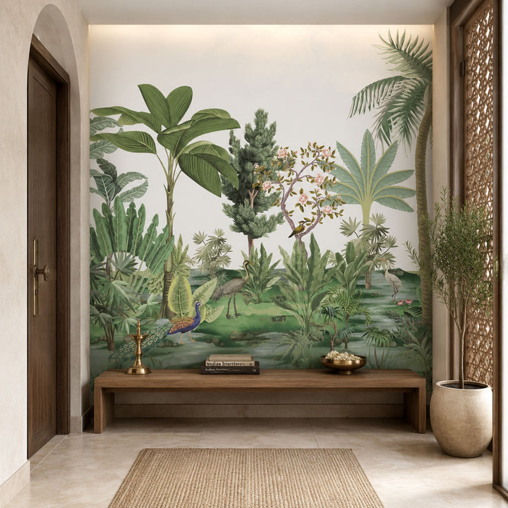 Botanical Garden with Wildlife Botanical wallpaper design view 2 | MWA-LWZ-267