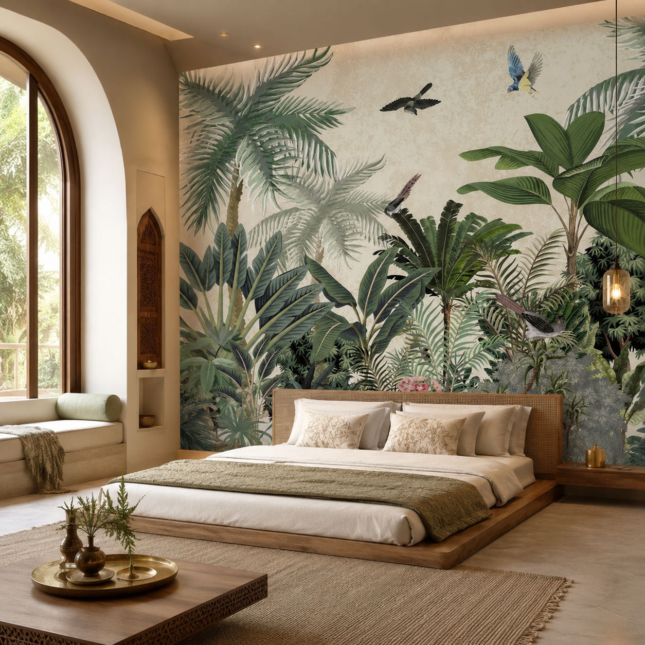 Tropical Birds and Palms Botanical wallpaper design view 2 | MWA-LWZ-266