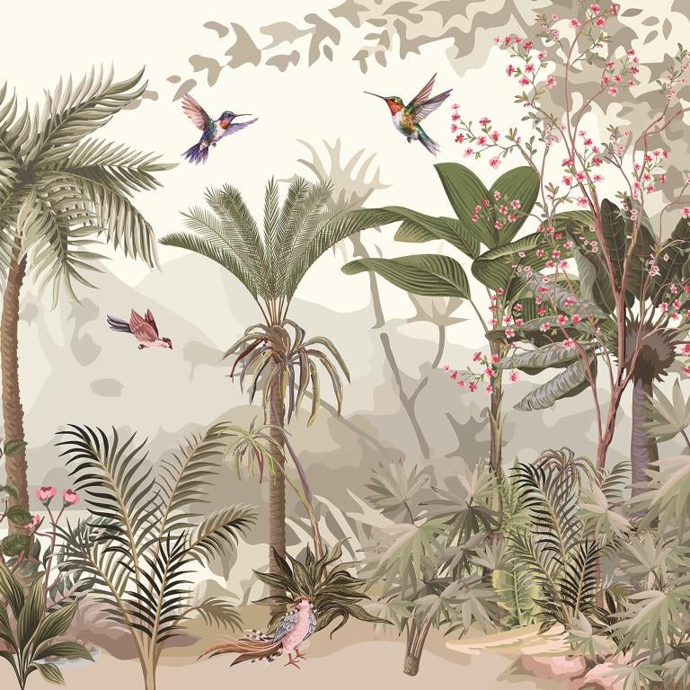Tropical Aviary Botanical wallpaper for living room & resort interiors | MWA-LWZ-265