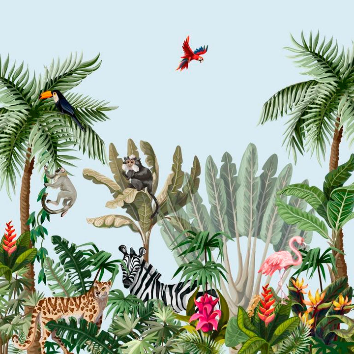 Exotic Wildlife Safari Botanical wallpaper for living room & resort interiors | MWA-LWZ-263
