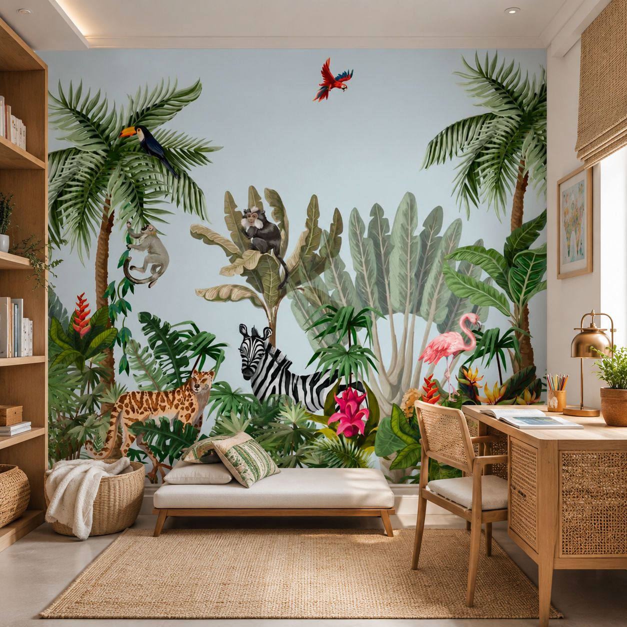 Exotic Wildlife Safari Botanical wallpaper design view 2 | MWA-LWZ-263