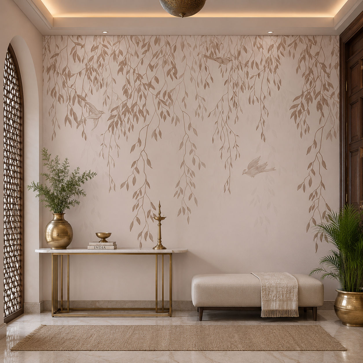 Weeping Willow Birds Botanical wallpaper design view 2 | MWA-LWZ-261