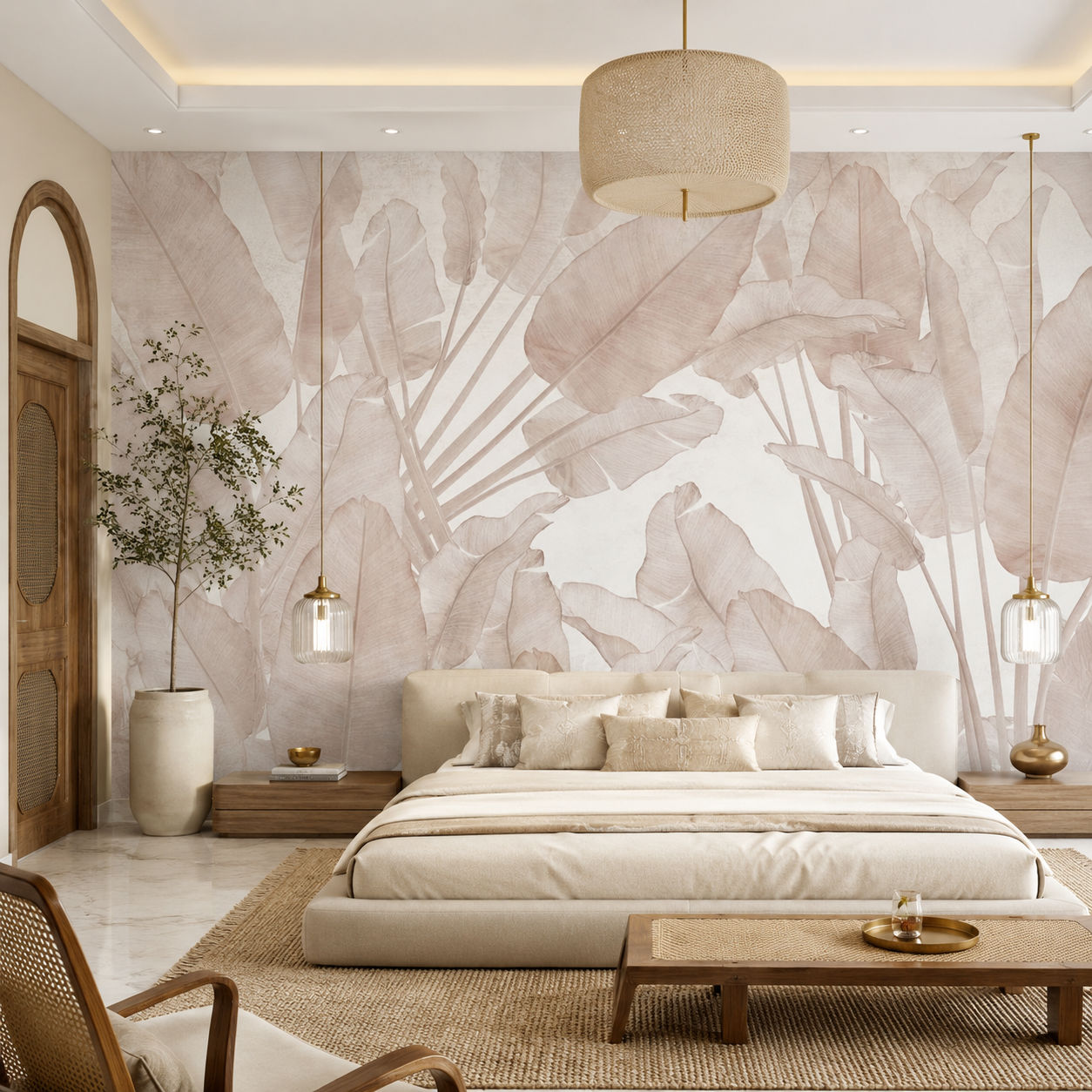 Whispering Banana Leaves Botanical wallpaper design view 2 | MWA-LWZ-260