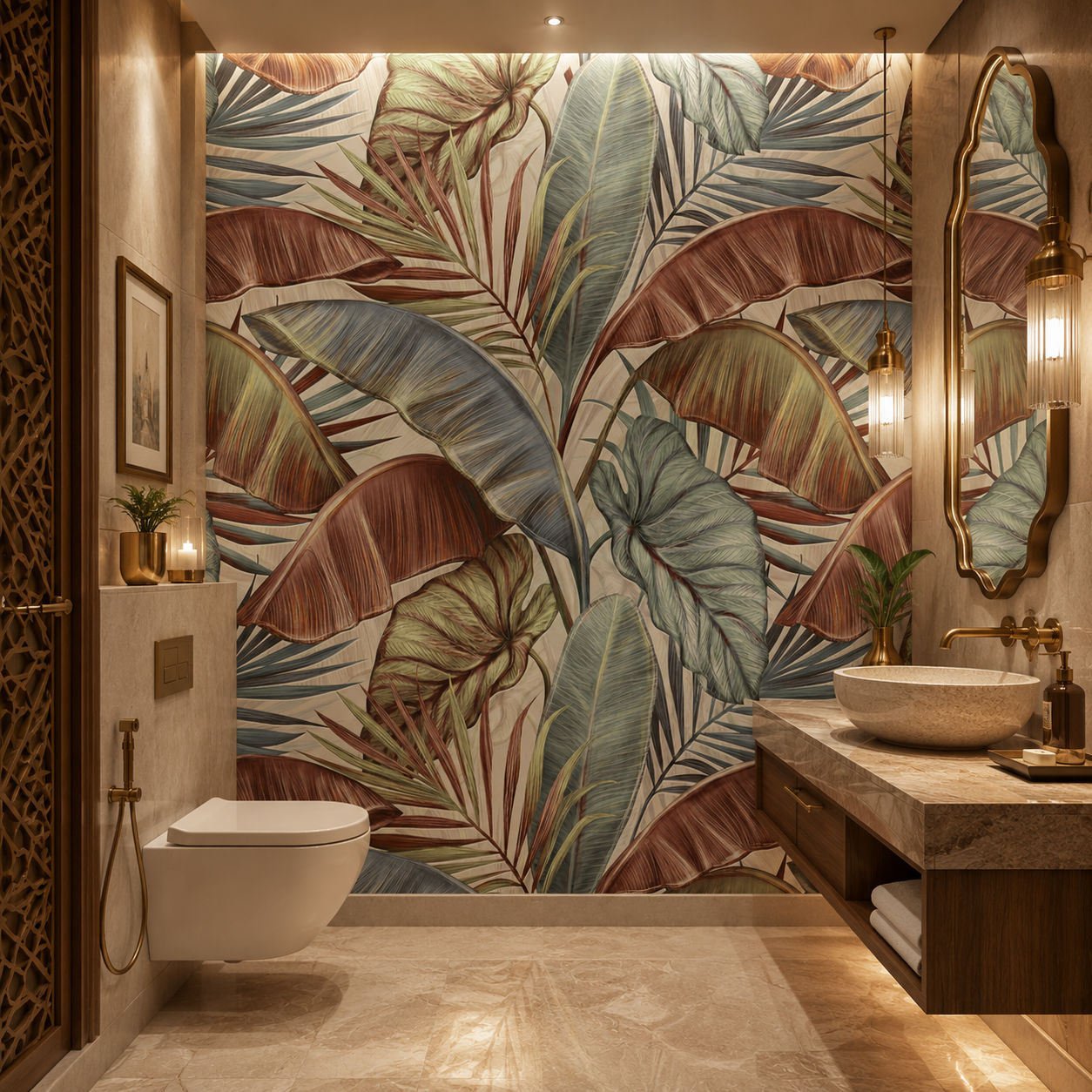 Autumnal Jungle Leaves Botanical wallpaper design view 2 | MWA-LWZ-259