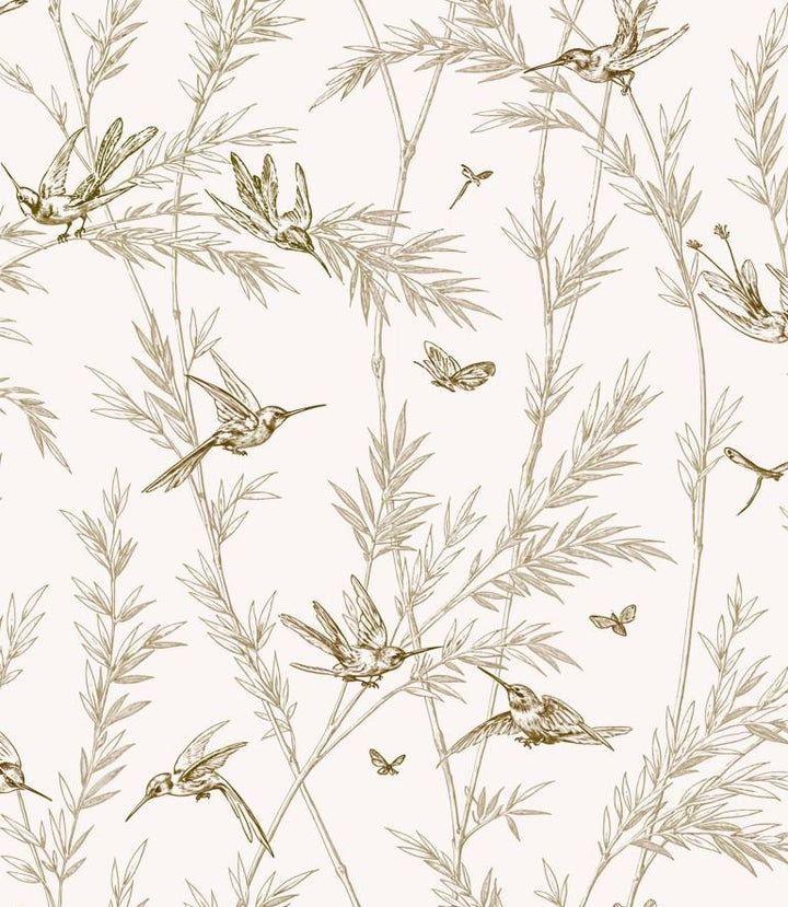Bamboo & Hummingbirds Botanical wallpaper for living room & dining room interiors | MWA-LWZ-257
