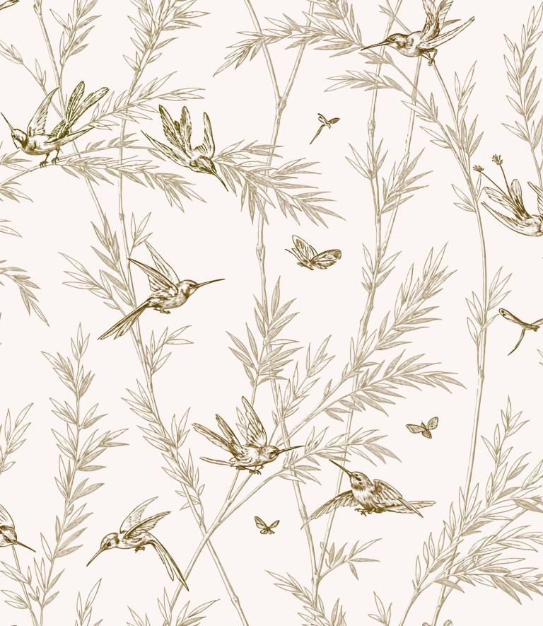 Bamboo & Hummingbirds Botanical wallpaper for living room & dining room interiors | MWA-LWZ-257