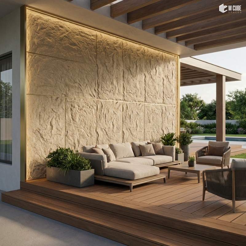 Outdoor Patio Featuring PU Rock Accent Wall