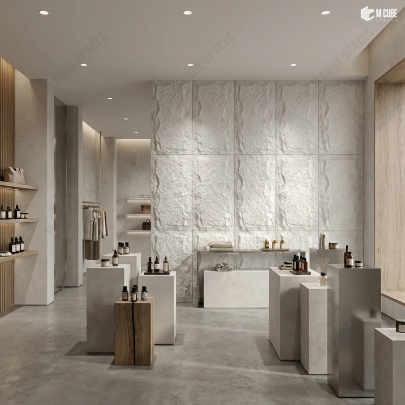 Minimal Boutique Retail Store with accent walls using PU Rock