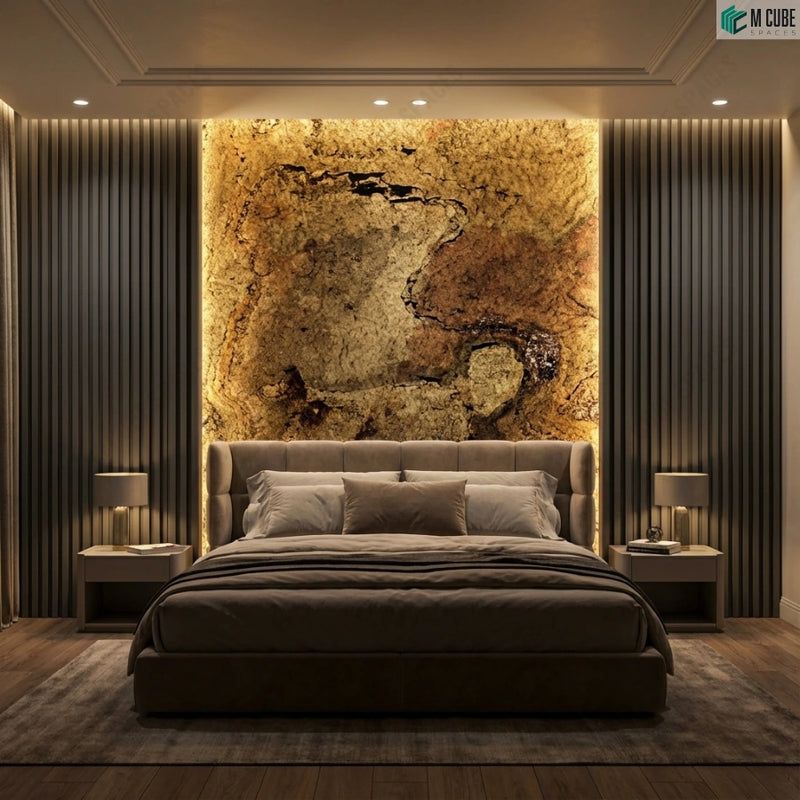 Peacock Rock Stone Veneer Feature Wall for Luxury Bedroom
