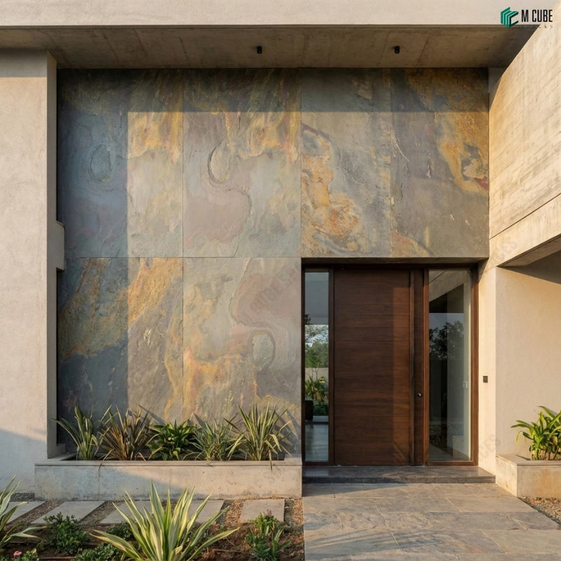 Contemporary Residential Entrance Facade using Peacock Rock Stone Veneer