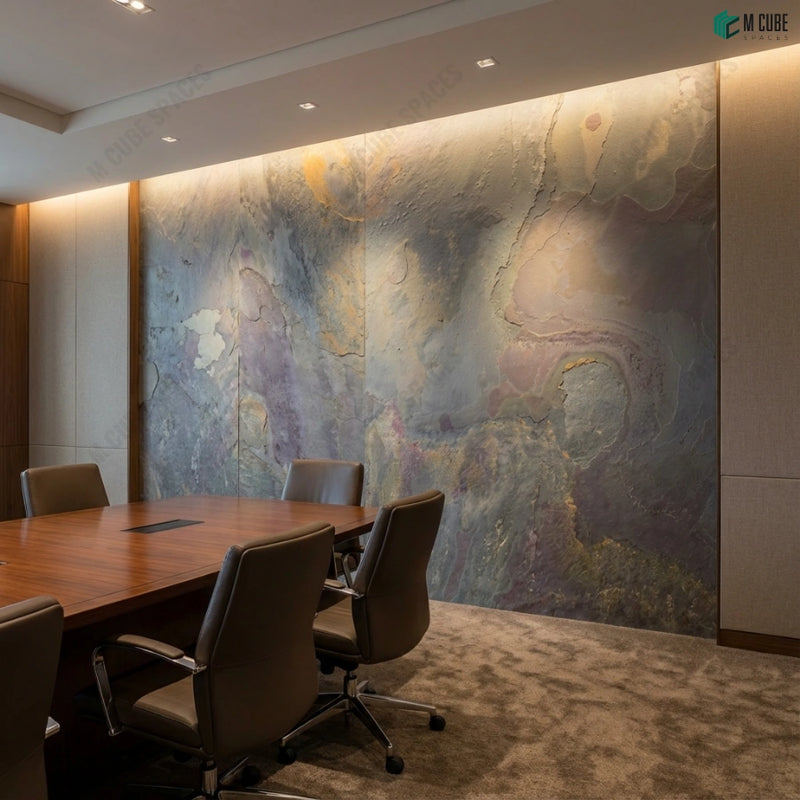 Premium Commercial Boardroom Feature Wall finished in Peacock Rock Stone Veneer