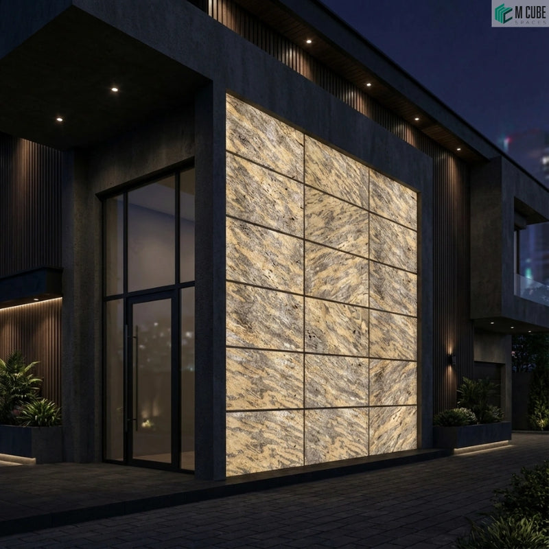 Contemporary Exterior Facade Wall finished in Portoro Marble Stone Veneer
