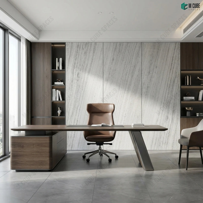 Contemporary Home Office Feature Wall with Princess White Marble Stone Veneer