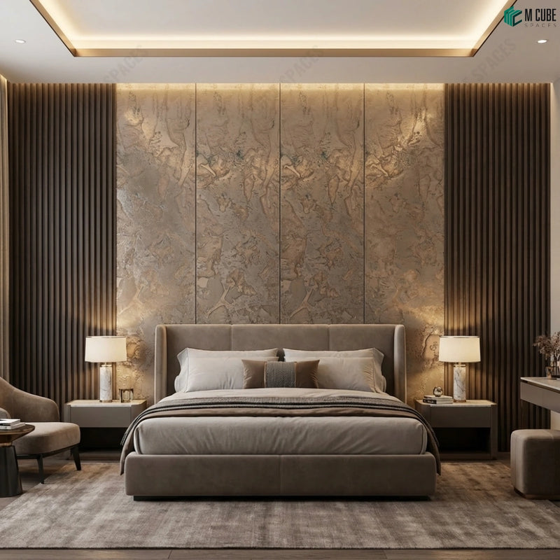 Premium Bedroom Accent Wall with Pure Gold Metallic Panel