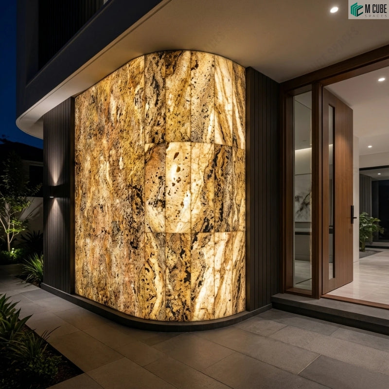 Exterior Facade Feature Wall using Rainbow Rock Stone Veneer